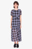 Maje Blue/Black Plaid Short Sleeve Maxi Dress size 3