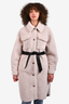Maje Cream Faux Shearling Leather Belted Long Coat Size 36