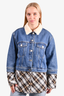Maje Denim/Plaid Print Jacket with Removable Shearling Collar Size 38