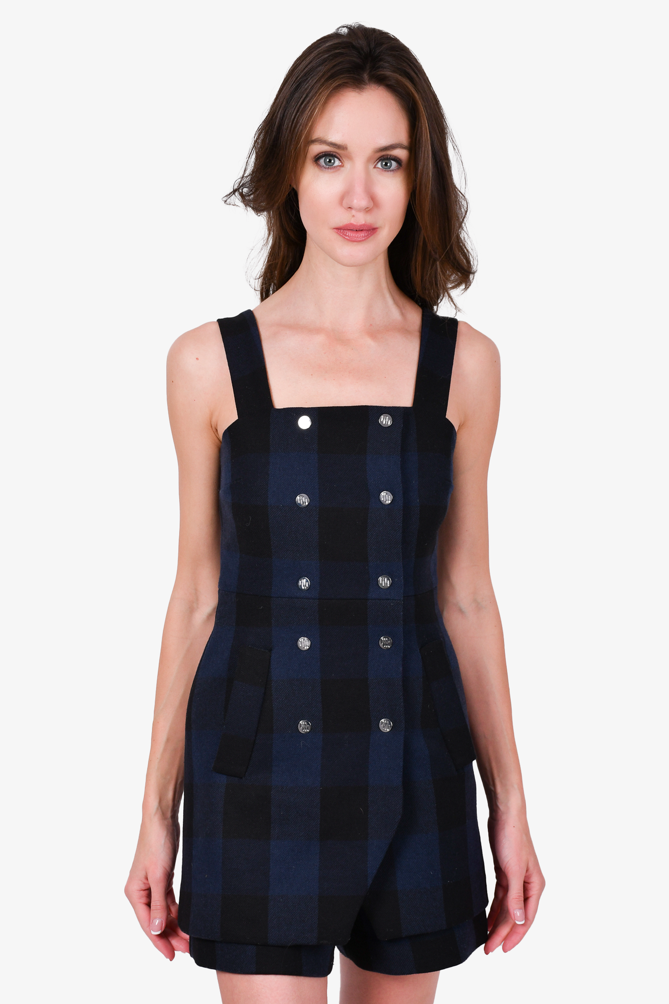 Maje Navy Blue Black Plaid Romper Size 34