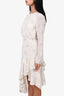 Maje White/Black Star Printed Ruffle L/S Midi Dress sz 36