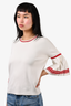 Maje White and Red Knit Pleated Sleeve Top Size 1