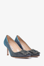 Manolo Blahnik Blue Iridescent Shimmer Hangisi 70 Heels Size 36