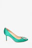 Manolo Blahnik Green Satin 'Hangisi' Jewel Heels Size 40