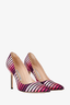 Manolo Blahnik Pink/Purple Striped Satin Pointed Toe Pumps Size 40