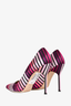 Manolo Blahnik Pink/Purple Striped Satin Pointed Toe Pumps Size 40