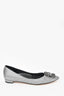 Manolo Blahnik Silver Fabrtic Embellished Flat Size 37.5