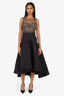 Marchesa Notte Black with Tulle Gold Sequin Floral Embroidery Long Midi Dress Size 0