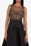 Marchesa Notte Black with Tulle Gold Sequin Floral Embroidery Long Midi Dress Size 0