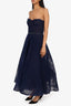 Marchesa Notte Navy Strapless Lined Mesh Gown with Sequin Belt Size 6