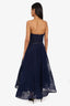 Marchesa Notte Navy Strapless Lined Mesh Gown with Sequin Belt Size 6