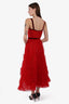 Marchesa Notte Red Floral Appliqué Tulle Gown with Velvet Belt Size 0