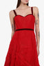 Marchesa Notte Red Floral Appliqué Tulle Gown with Velvet Belt Size 0