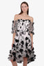 Marchesa Notte Tulle White Black Floral Embroidery Long Dress Size 0