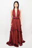 Maria Lucia Hohan Burgundy Silk Halterneck Gown Size 36