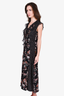 Markus Lupfer Black/Pink Star Printed Silk Sleeveless Midi Dress Size 6 US