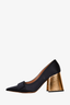 Marni Black/Gold Bow Detail Pointed Toe Block Heels Size 39.5