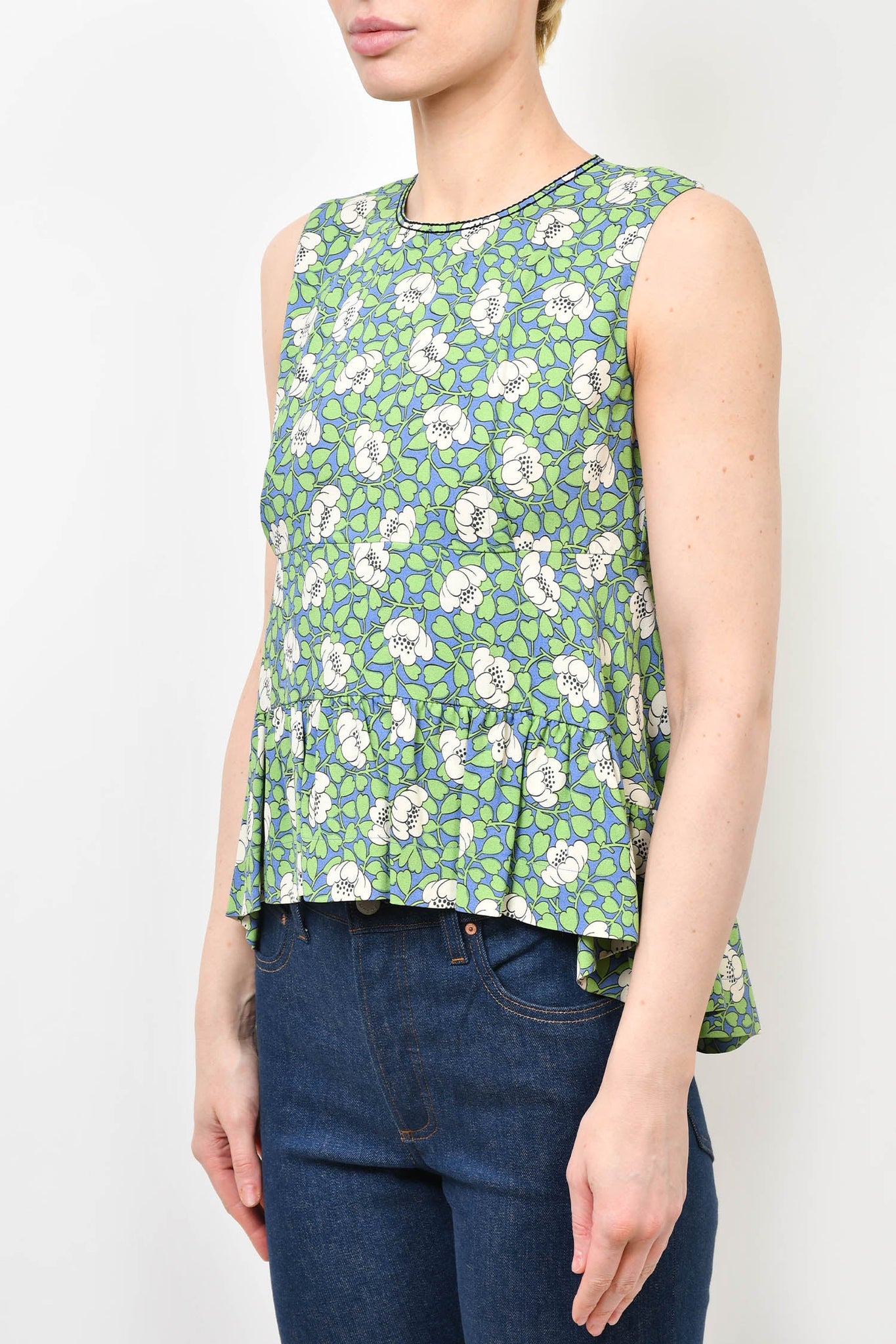 Marni Green Floral Sleeveless Top Size 40
