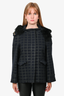 Marni Navy Blue Patterned Jacket With Detacheable Fur Hood Size 40