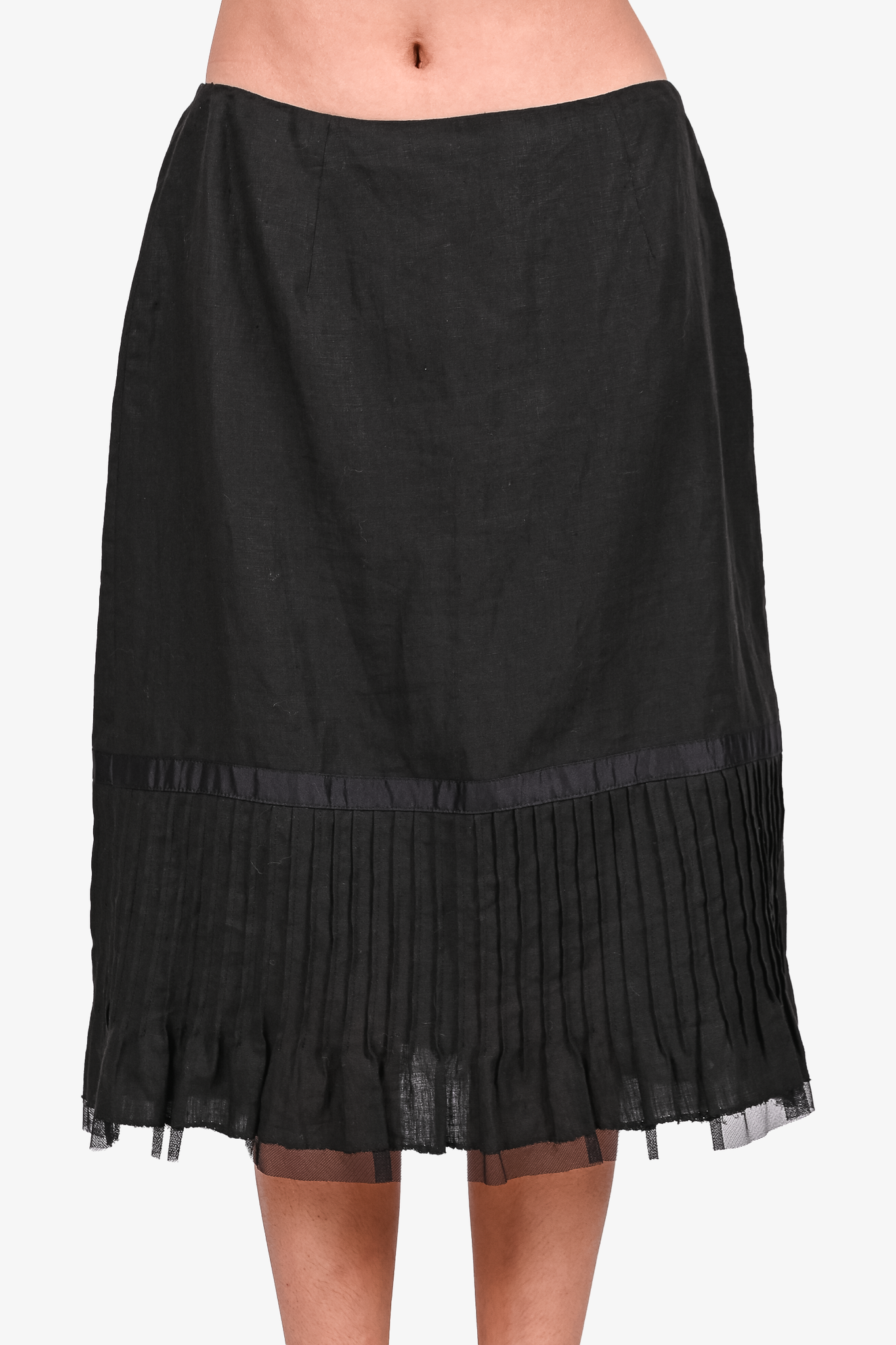 Max Mara Black Linen Pleated Skirt