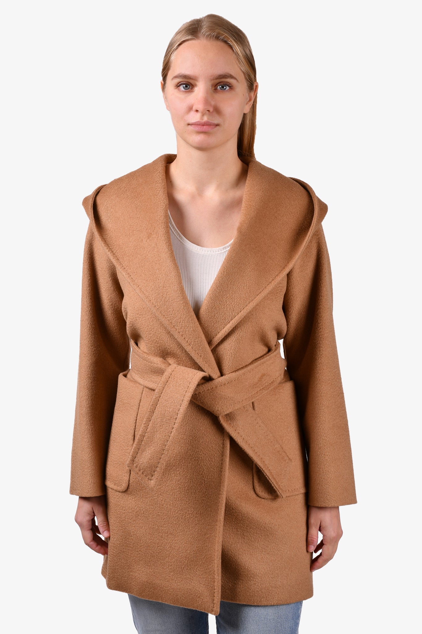 Max Mara Brown Camel Hair Belted Coat Size 0