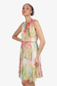 Max Mara Floral Silk Sleeveless Dress with Silver Leather Belt Size 2