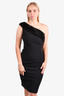 Michael Kors Black Mink Fur One Shoulder Midi Dress Size 2