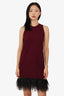 Milly Burgundy Short-sleeve Dress with Black Ostrich Feathers Size Small