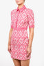 Milly White/Pink Printed Silk Collared S/S Dress sz 4