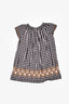 Bonpoint White/Black Gingham Print Dress with Orange Floral Embroidery Size 8Y Kids