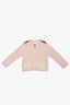Burberry Cream Cotton Knit Zip Sweater with Red Plaid Shoulder Inserts Size 12M Kids