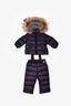 Moncler Navy Puffer Overalls + Matching Puffer Jacket with Fox Fur Hood sz 9-12M Kids