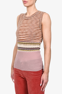 Missoni Brown/Pink Striped Sleeveless Knit Top sz 42