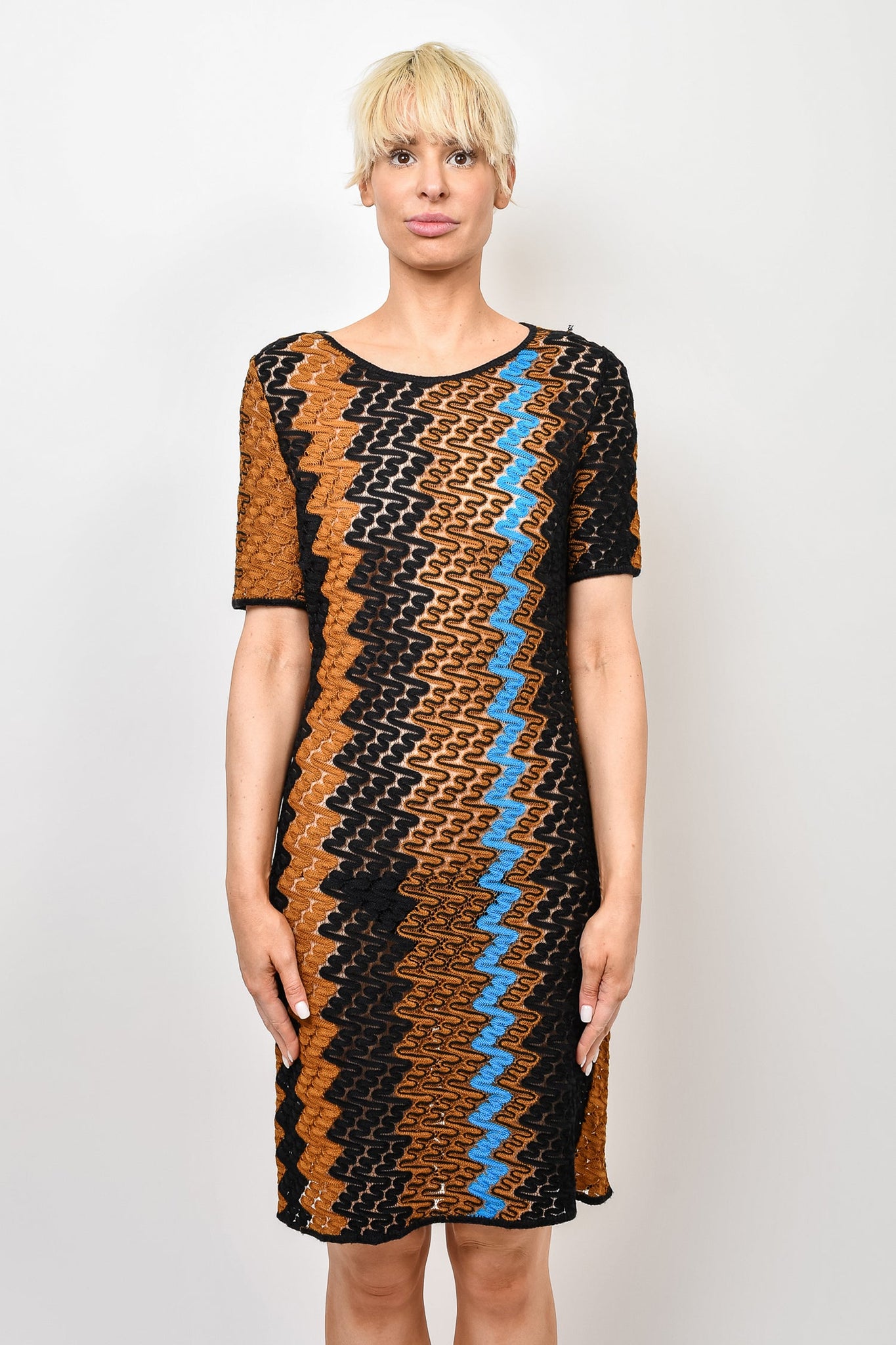 Missoni Brown/Black Patterned Knit S/S Dress