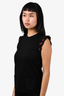 Miu Miu Black Cap Sleeve Top with Red Sequin Flower Detail Size M