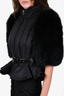 Miu Miu Black Down Filled Vest with Fox Fur Sleeves + Leather Belt Size 42