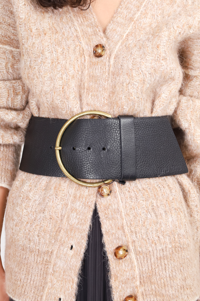 Miu Miu Black Leather Wide Eyelet Belt with Gold Buckle 0400022953284_BLACK?wid=600&  main image 2