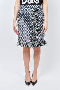 Marni Cream/Navy Blue Polka Dot Ruffle Skirt