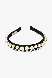 Miu Miu Black Velour Double Headband With Pearls