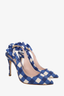 Miu Miu Blue/White Checkered Satin Bow Detail Slingback Sandals Size 36.5