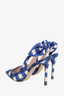 Miu Miu Blue/White Checkered Satin Bow Detail Slingback Sandals Size 36.5