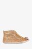 Miu Miu Gold Glittery High-Top Sneakers with Rhinestone Cap-Toe Size 39