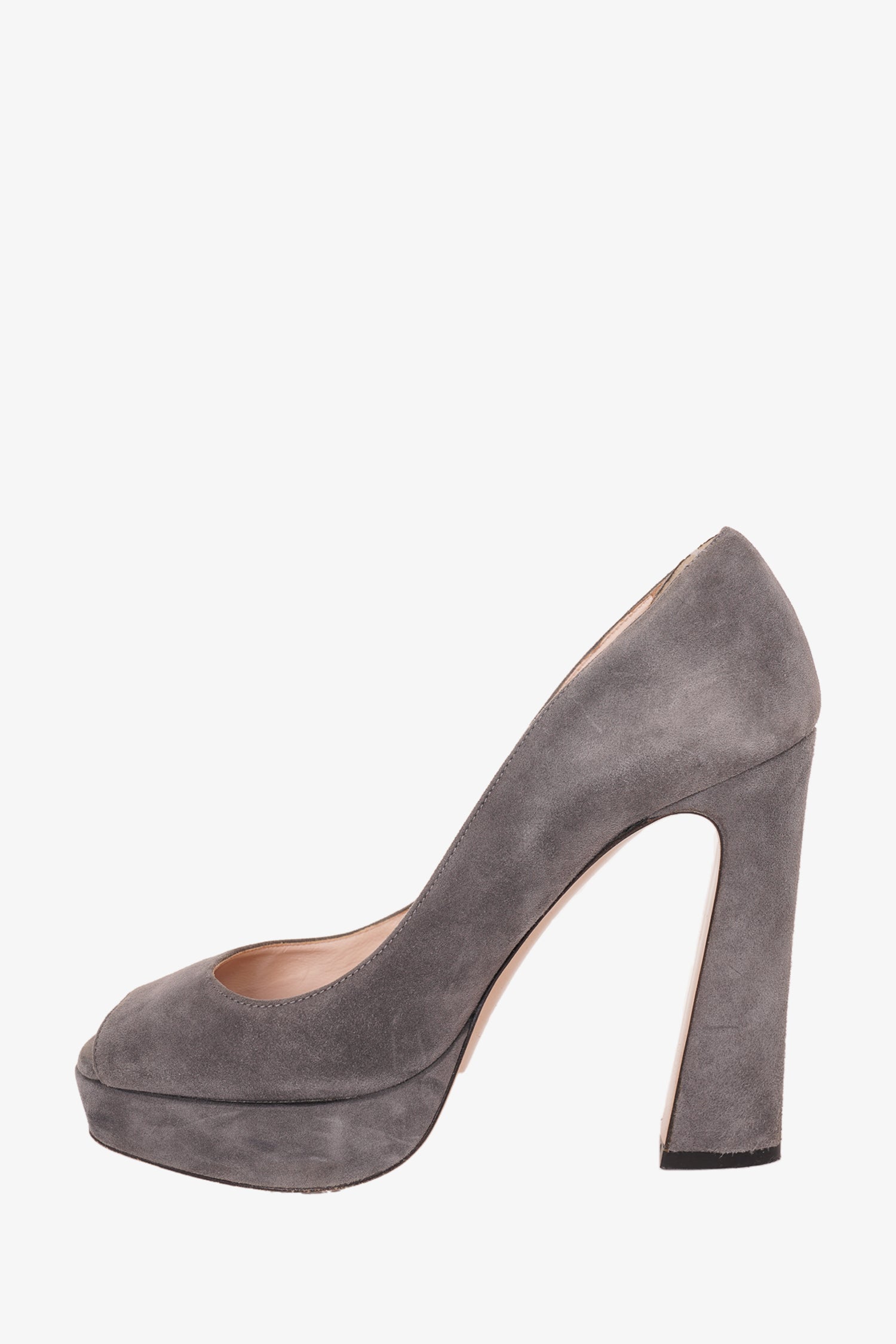 Miu Miu Grey Suede Peep Toe Platform Heels Size 37 – Mine & Yours