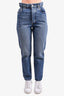 Miu Miu Medium Blue Wash Paperbag Jeans with Logo Size 24