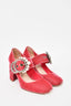Miu Miu Pink Velvet Faux Pearl Buckle Mary Jane Heels Size 36.5