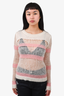 Miu Miu Pink/White Mohair/Wool Crewneck Sweater Size 38