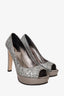 Miu Miu Silver Glitter Anthracite Peep Toe Platform Heels Size 39