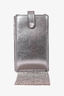 Miu Miu Silver Leather Card Holder Crossbody Phone Bag with Diamanté Fringe Detail