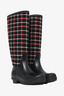 Moncler Black/Red Rubber/Canvas Plaid 'Wellington' Rain Boots Size 36