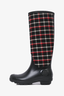 Moncler Black/Red Rubber/Canvas Plaid 'Wellington' Rain Boots Size 36